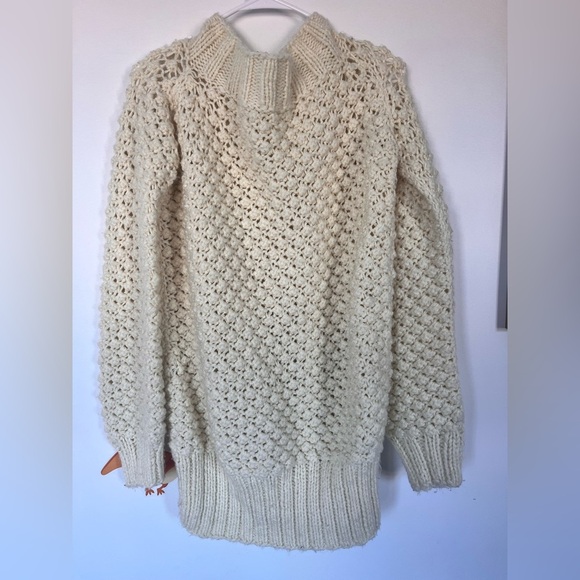Cozy Cream Cable Knit Long Sweater. Handmade - Picture 6 of 12